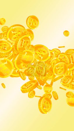 Illustration for Korean won coins falling. Scattered gold WON coins. Korea money. Global financial crisis concept. Vector illustration. - Royalty Free Image