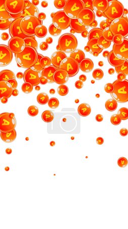 Illustration for Vitamin A round capsules scattered randomly.  Beauty treatment and nutrition skin care.   Essential vitamins vector illustration.  Wellness concept. - Royalty Free Image