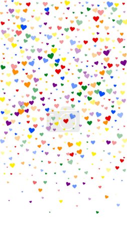 Bestreute Herzen valentine Vorlage. Regenbogenfarbene verstreute Herzen. LGBT Valentinskarte. Festlich bestreute Herzen.