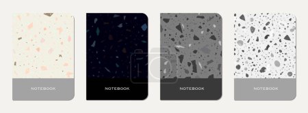 School notebook cover design. Terrazzo abstract background made of natural stones, granite, quartz and marble. Venetian terrazzo texture school notebook template.