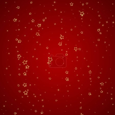 Weihnachtsstimmung. Verstreute Sternschnuppen. Festliche Weihnachtskonfetty-Overlay-Vorlage. Festliche Sterne Vektor Illustration auf rotem Hintergrund.