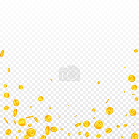 Russian ruble coins falling. Scattered gold RUB coins. Russia money. Global financial crisis concept. Square vector illustration.