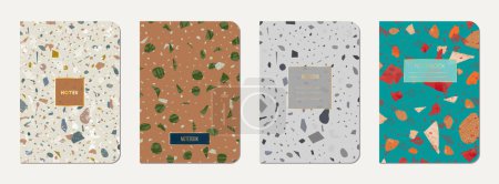 School diary cover design. Terrazzo abstract background made of natural stones, granite, quartz and marble. Venetian terrazzo texture school diary template.