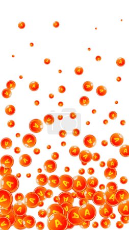 Illustration for Vitamin A round capsules scattered randomly.  Beauty treatment and nutrition skin care.   Medical and scientific background.  Wellness concept. - Royalty Free Image