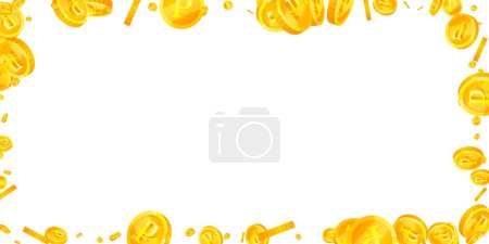Russian ruble coins falling. Scattered gold RUB coins. Russia money. Global financial crisis concept. Wide vector illustration.