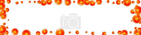 Vitamin A round capsules scattered randomly.  Beauty treatment and nutrition skin care.   Healthy life concept. Essential vitamins vector illustration. 