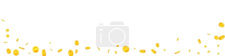 Russian ruble coins falling. Scattered gold RUB coins. Russia money. Great business success concept. Panoramic vector illustration.