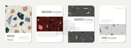 Broschüren-Cover-Design. Terrazzo abstrakter Hintergrund aus Natursteinen, Granit, Quarz und Marmor. Vorlage für venezianische Terrazzo-Textur Broschüre.