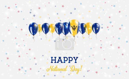 Barbados Independence Day Sparkling Patriotic Poster. Row of Balloons in Colors of the Barbadian Flag. Greeting Card with National Flags, Confetti and Stars.