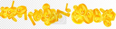 Russian ruble coins falling. Scattered gold RUB coins. Russia money. Jackpot wealth or success concept. Panoramic vector illustration.
