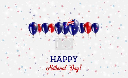 Heard and McDonald Islands Independence Day Sparkling Patriotic Poster. Row of Balloons in Colors of the Heard and McDonald Flag. Greeting Card with National Flags, Confetti and Stars.