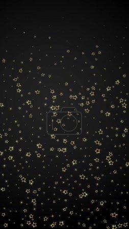Twinkle stars scattered around randomly, flying, falling down, floating.  Christmas celebration concept. Festive stars vector illustration on black background.