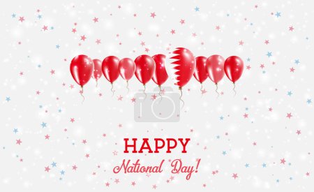 Illustration for Bahrain Independence Day Sparkling Patriotic Poster. Row of Balloons in Colors of the Bahraini Flag. Greeting Card with National Flags, Confetti and Stars. - Royalty Free Image