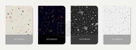 Notebook cover design. Terrazzo abstract background made of natural stones, granite, quartz and marble. Venetian terrazzo texture notebook cover template.