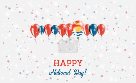Kiribati Independence Day Sparkling Patriotic Poster. Row of Balloons in Colors of the Kiribati Flag. Greeting Card with National Flags, Confetti and Stars.