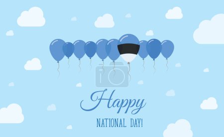 Estland Independence Day Funkelndes patriotisches Plakat. Reihe von Luftballons in den Farben der estnischen Flagge. Grußkarte mit Nationalflaggen, blauem Himmel und Wolken.
