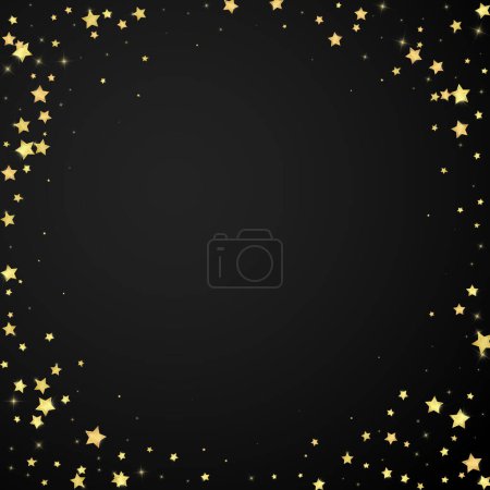 Magic stars vector overlay.  Gold stars scattered around randomly, falling down, floating.  Chaotic dreamy childish overlay template. Vector magic overlay  on black background.