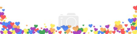 Valentine hearts, flying, falling down, floating.  Rainbow colored scattered hearts. LGBT valentine card.  Lovable valentine hearts vector illustration.