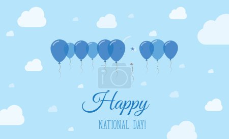 Honduras Independence Day Sparkling Patriotic Poster. Row of Balloons in Colors of the Honduran Flag. Greeting Card with National Flags, Blue Skyes and Clouds.