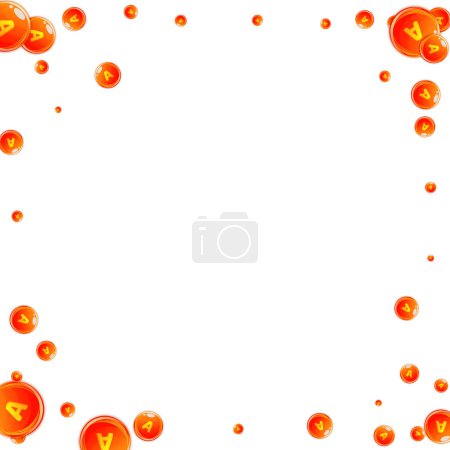 Vitamin A round capsules scattered randomly.  Beauty treatment and nutrition skin care.   Wellness concept. Essential vitamins vector illustration. 