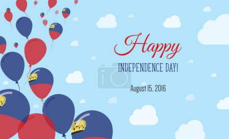 Illustration for Liechtenstein Independence Day Sparkling Patriotic Poster. Row of Balloons in Colors of the Liechtensteiner Flag. Greeting Card with National Flags, Blue Skyes and Clouds. - Royalty Free Image
