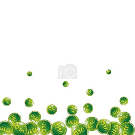 Illustration for Vitamin Q10 round capsules scattered randomly.  Beauty treatment and nutrition skin care.   Essential vitamins vector illustration.  Wellness concept. - Royalty Free Image