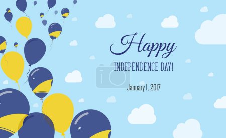 Tokelau Independence Day Funkelndes patriotisches Plakat. Reihe von Luftballons in den Farben der Tokelauan-Flagge. Grußkarte mit Nationalflaggen, blauem Himmel und Wolken.