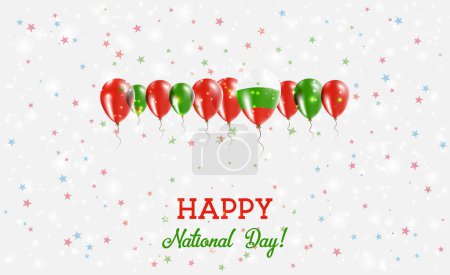Illustration for Bulgaria Independence Day Sparkling Patriotic Poster. Row of Balloons in Colors of the Bulgarian Flag. Greeting Card with National Flags, Confetti and Stars. - Royalty Free Image