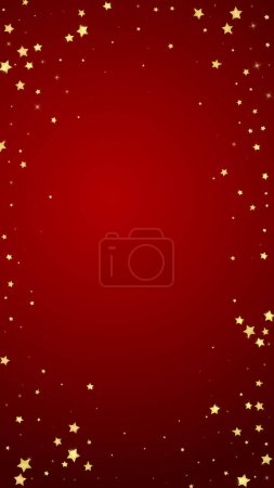 Magic stars vector overlay.  Gold stars scattered around randomly, falling down, floating.  Chaotic dreamy childish overlay template. Vector magic overlay  on red background.