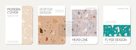 Brochure cover design. Terrazzo abstract background made of natural stones, granite, quartz and marble. Venetian terrazzo texture brochure template.