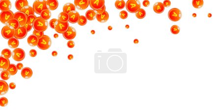 Illustration for Vitamin A round capsules scattered randomly.  Beauty treatment and nutrition skin care.   Essential vitamins vector illustration.  Healthy life concept. - Royalty Free Image