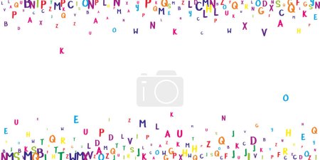 Flying latin letters. Colorful childish scattered charachters of English alphabet. Foreign languages study concept. Back to school banner on white background.