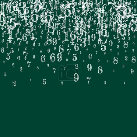 Scattered numbers. White chalk digits flying chaotic. Back to school mathematics banner on blackboard background. Falling numbers vector illustration.