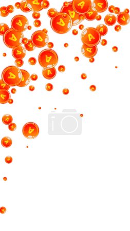 Vitamin A round capsules scattered randomly.  Beauty treatment and nutrition skin care.   Essential vitamins vector illustration.  Healthy life concept.