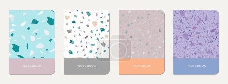 School notebook cover design. Terrazzo abstract background made of natural stones, granite, quartz and marble. Venetian terrazzo texture school notebook template.