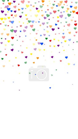 Sprinkled hearts valentine template. Rainbow colored scattered hearts. LGBT valentine card.  Festive sprinkled hearts vector illustration.