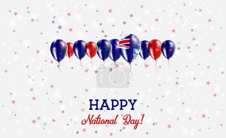 Falkland Islands Independence Day Sparkling Patriotic Poster. Row of Balloons in Colors of the Falkland Islander Flag. Greeting Card with National Flags, Confetti and Stars.