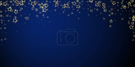 Twinkle stars scattered around randomly, flying, falling down, floating.  Christmas celebration concept. Festive stars vector illustration on dark blue background.