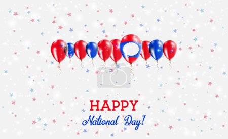 Illustration for Lao Peoples Democratic Republic Independence Day Sparkling Patriotic Poster. Row of Balloons in Colors of the Laotian Flag. Greeting Card with National Flags, Confetti and Stars. - Royalty Free Image