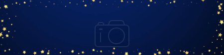 Magic stars vector overlay.  Gold stars scattered around randomly, falling down, floating.  Chaotic dreamy childish overlay template. Magical cartoon night sky on dark blue background.