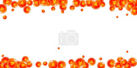 Illustration for Vitamin A round capsules scattered randomly.  Beauty treatment and nutrition skin care.   Wellness concept. Essential vitamins vector illustration. - Royalty Free Image