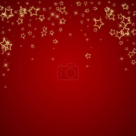 Des confettis d'étoiles scintillantes. Modèle de superposition enfantine rêveuse chaotique. Illustration vectorielle des étoiles festives sur fond rouge.