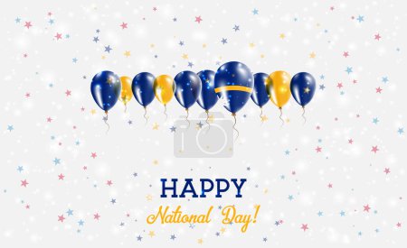 Nauru Independence Day Sparkling Patriotic Poster. Row of Balloons in Colors of the Nauruan Flag. Greeting Card with National Flags, Confetti and Stars.