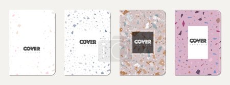 Schulheft-Cover-Design. Terrazzo abstrakter Hintergrund aus Natursteinen, Granit, Quarz und Marmor. Venezianische Terrazzo-Textur Schulheft-Vorlage.