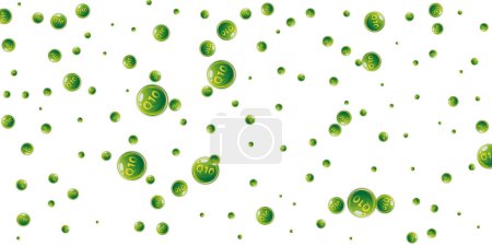 Illustration for Vitamin Q10 round capsules scattered randomly.  Beauty treatment and nutrition skin care.   Medical and scientific background.  Wellness concept. - Royalty Free Image
