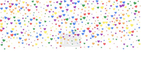 Corazones voladores para el día de San Valentín. Corazones dispersos de color arco iris. Tarjeta de San Valentín LGBT. Hermosa ilustración vector corazones voladores.
