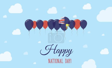 Sankt Helena Independence Day Funkelndes patriotisches Plakat. Reihe von Luftballons in den Farben der St. Helenischen Flagge. Grußkarte mit Nationalflaggen, blauem Himmel und Wolken.