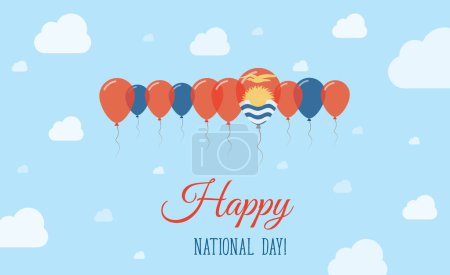 Kiribati Independence Day Sparkling Patriotic Poster. Row of Balloons in Colors of the Kiribati Flag. Greeting Card with National Flags, Blue Skyes and Clouds.