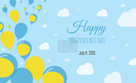 Palau Independence Day Sparkling Patriotic Poster. Row of Balloons in Colors of the Palauan Flag. Greeting Card with National Flags, Blue Skyes and Clouds.