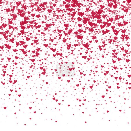 Valentine hearts, flying, falling down, floating.  Red hearts scattered on white background. Lovable valentine hearts vector illustration.